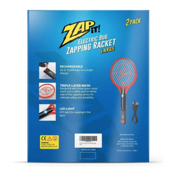 Zap It! Bug Zapper Rechargeable Racket, 4,000 Volt, USB Charging Cable, 2 Pack ( - Picture 8 of 8